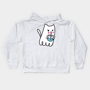 Ghost Cat Drinking Goldfish Bubble Tea Kids Hoodie